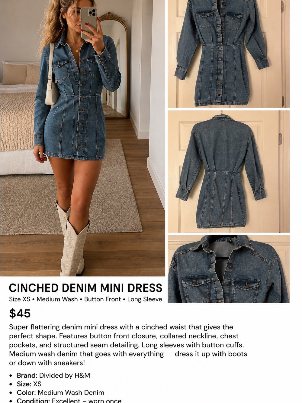 H&M Blue Denim Mini Dress XS